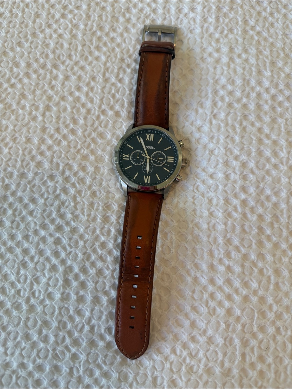 Fossil Men's Brown Leather Strap Watch with Black Dial